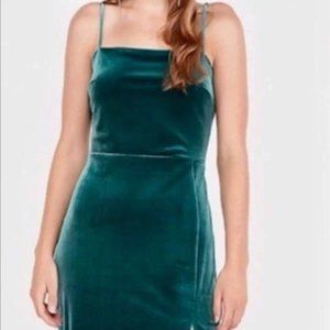 Express Velvet Front Slit Sheath Dress in Teal